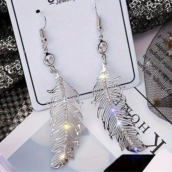 Angel Wing Earrings with Crystal Accent - Picture 4 of 5